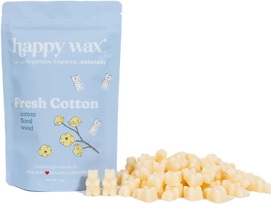 Fresh Cotton Scented Bear Wax Melts - Natural Strong Scented Fresh Wax Melts Infused W/Essential Oils - Non Toxic Wax Melt & Pet Safe Wax Melts - (8 Oz Pouch)