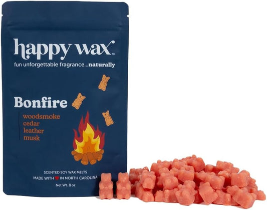 Bonfire Scented Bear Wax Melts - Natural Strong Woodsy Scented Wax Melts Infused W/Essential Oils - Non Toxic Wax Melt. Scented Soy Wax Melts for Warmers (8 Oz Pouch)