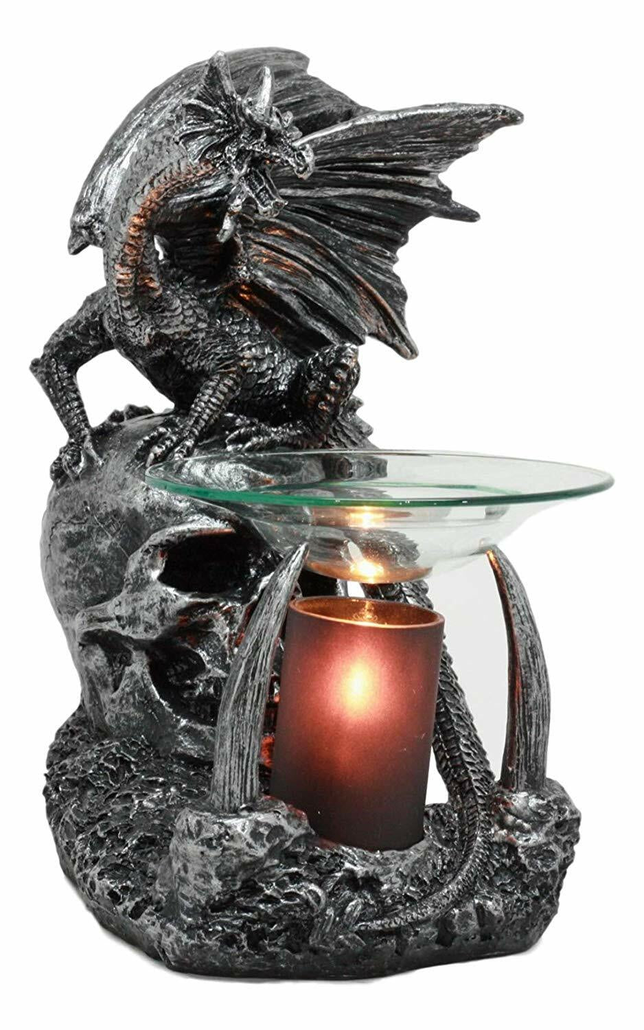 Ebros Skull Graveyard Dragon Electric Oil Burner or Tart Warmer Statue 8.5" Tall