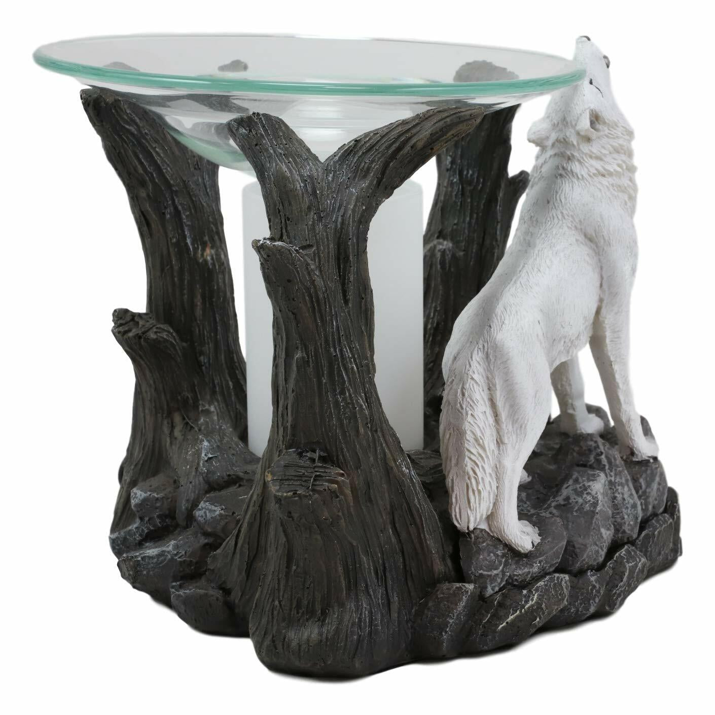 Ebros White Wolf Howling Electric Oil Burner Tart Warmer Statue Night Light