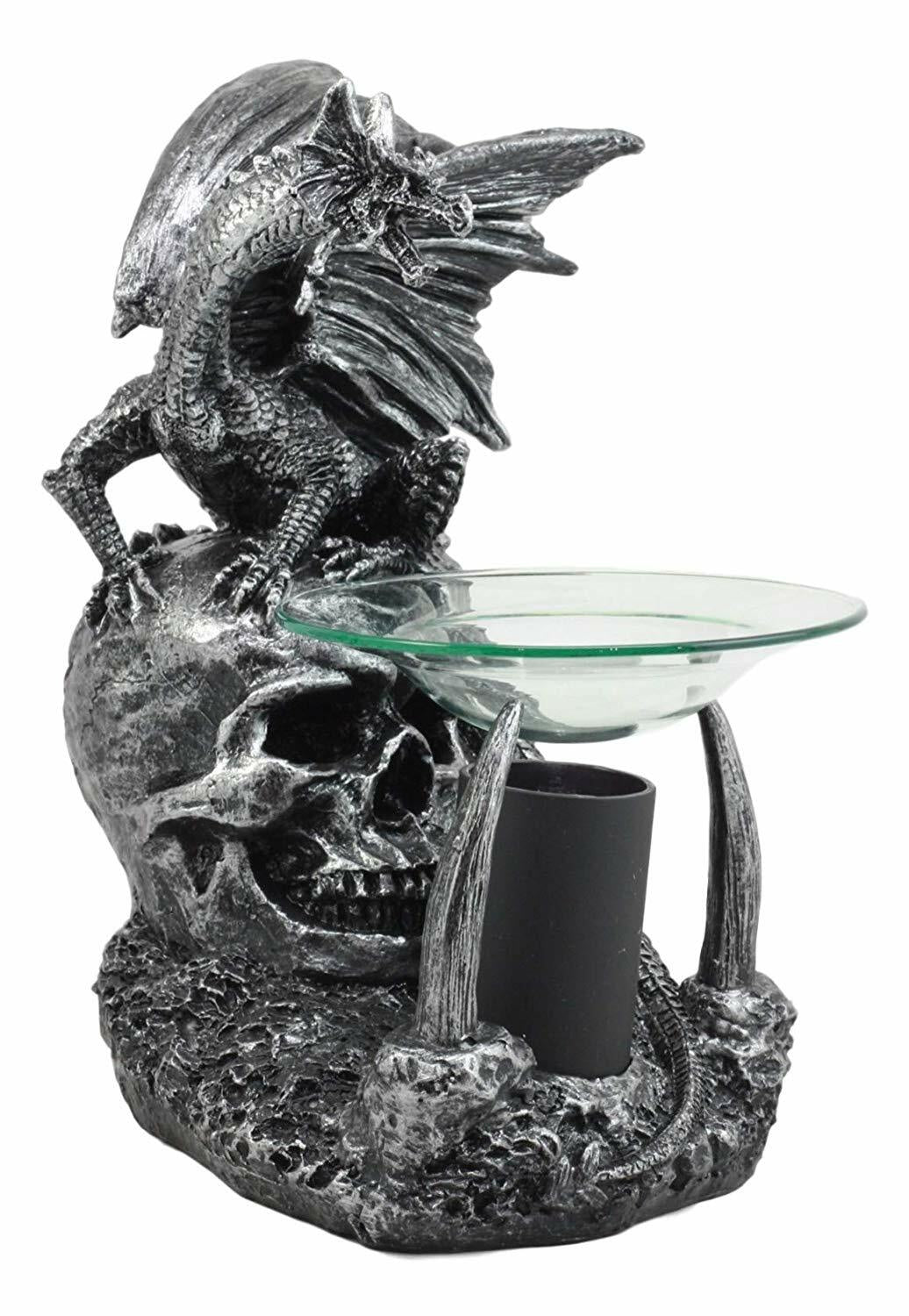 Ebros Skull Graveyard Dragon Electric Oil Burner or Tart Warmer Statue 8.5" Tall
