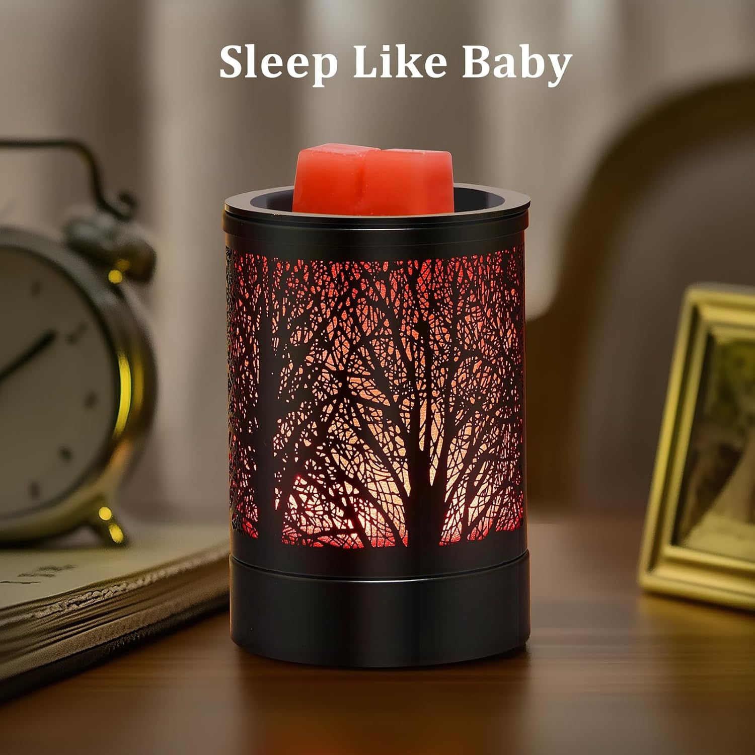 Fragrance Wax Melts Warmer with 7 Colors LED Changing Light Classic Black Forest Design Scent Oil Candle Warmer
