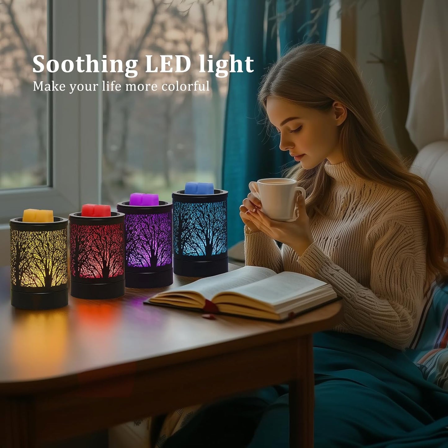 Fragrance Wax Melts Warmer with 7 Colors LED Changing Light Classic Black Forest Design Scent Oil Candle Warmer