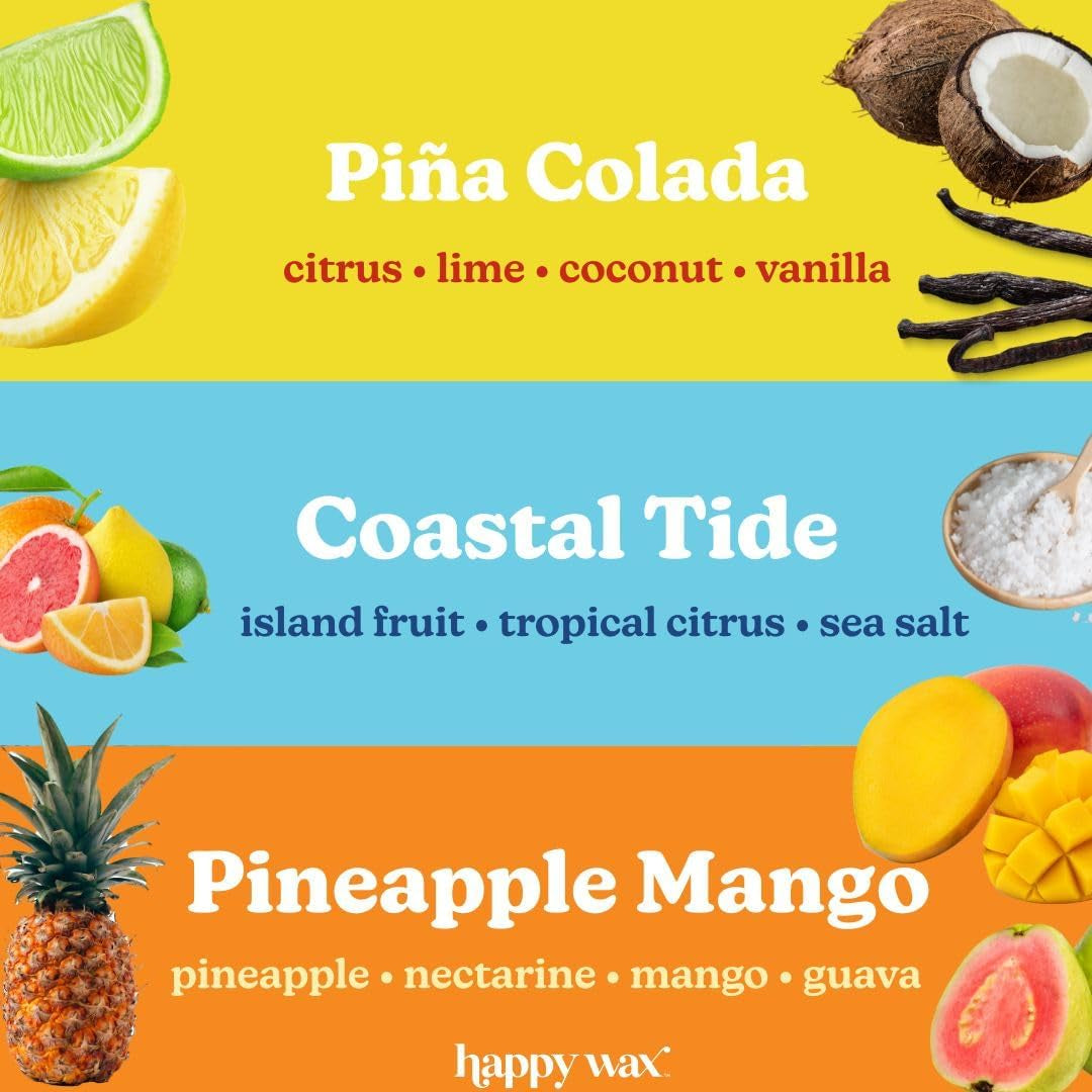 Beach Mix Premium Scented Natural, Non Toxic Soy Wax Melts – 6 Total Oz. of Scented Wax Melts. Includes: Pina Colada, Coastal Tide, and Pineapple Mango