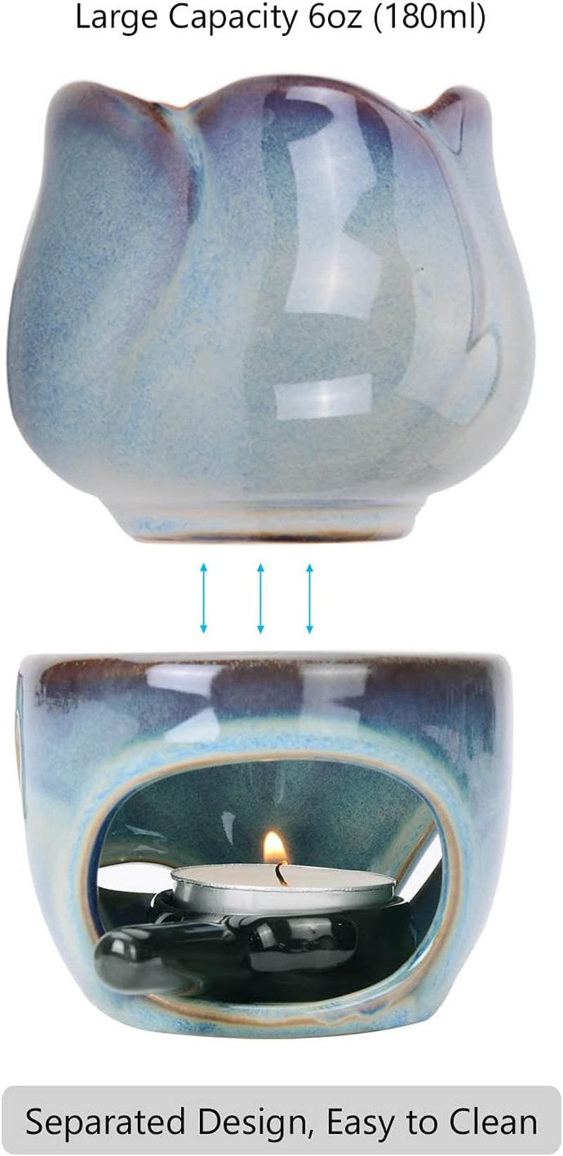 Ceramic Tealight Wax Warmer with Candle Spoon, Lotus Candle Warmer Candle Tealight Holder Fragrance Warmer for Home Bedroom Decor Christmas Housewarming Gift Dark Blue