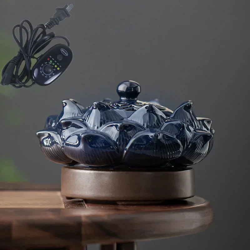 Lotus-Plug-In Electric Essential Oil Lamp, Ceramic Temperature, OUDH Incense Burner, Timing, EU, AU, UK Adapter, 220V