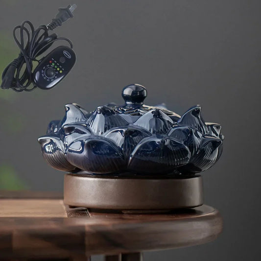 Lotus-Plug-In Electric Essential Oil Lamp, Ceramic Temperature, OUDH Incense Burner, Timing, EU, AU, UK Adapter, 220V