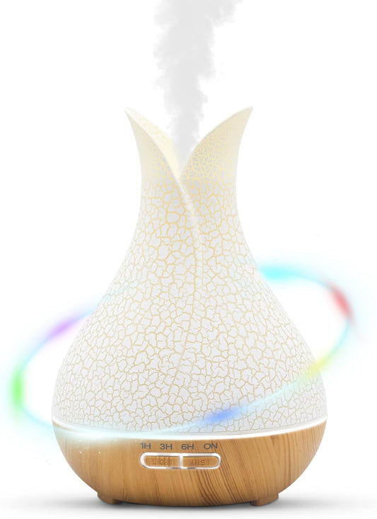 Essential Oil Diffuser for Room: Ultrasonic Aromatherapy Diffuser, 7 LED Light Colors 4 Timer and Auto-Off Switch - Essential Oil Diffusers for Home Bedroom(White)