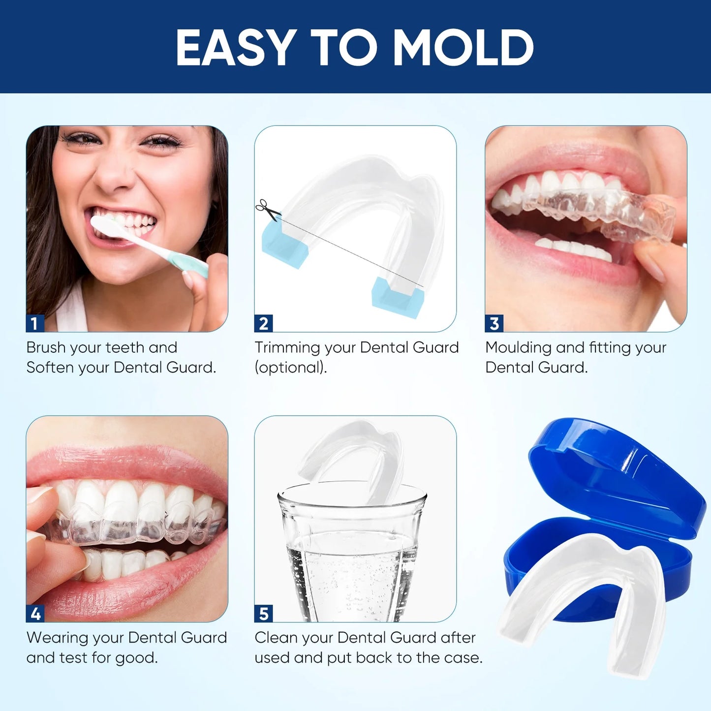 Mouth Guard for Grinding Teeth at Night, Mouth Guard Sports, Anti-Snoring Device(4Piece Set/2Sizes)