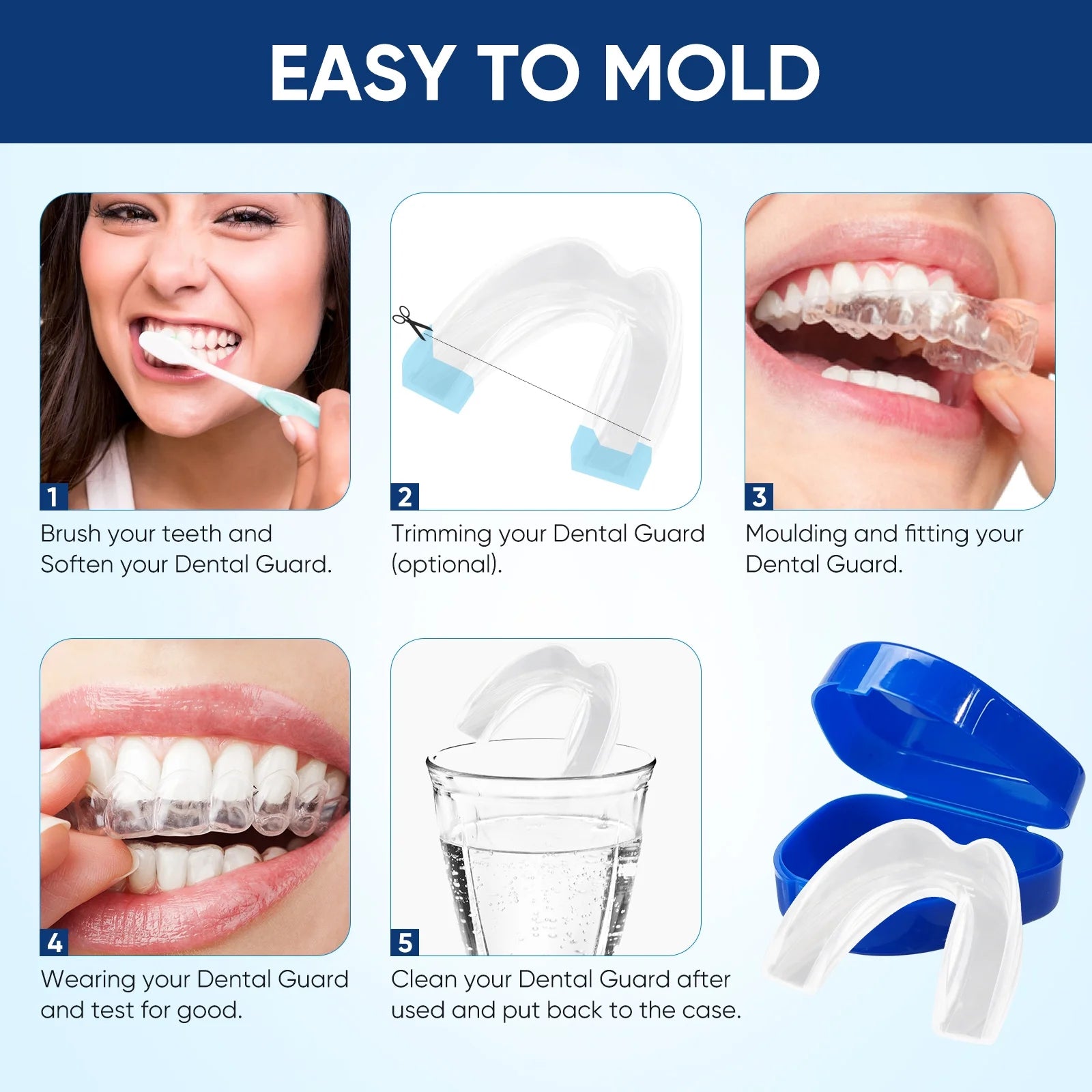 Mouth Guard for Grinding Teeth at Night, Mouth Guard Sports, Anti-Snoring Device(4Piece Set/2Sizes)