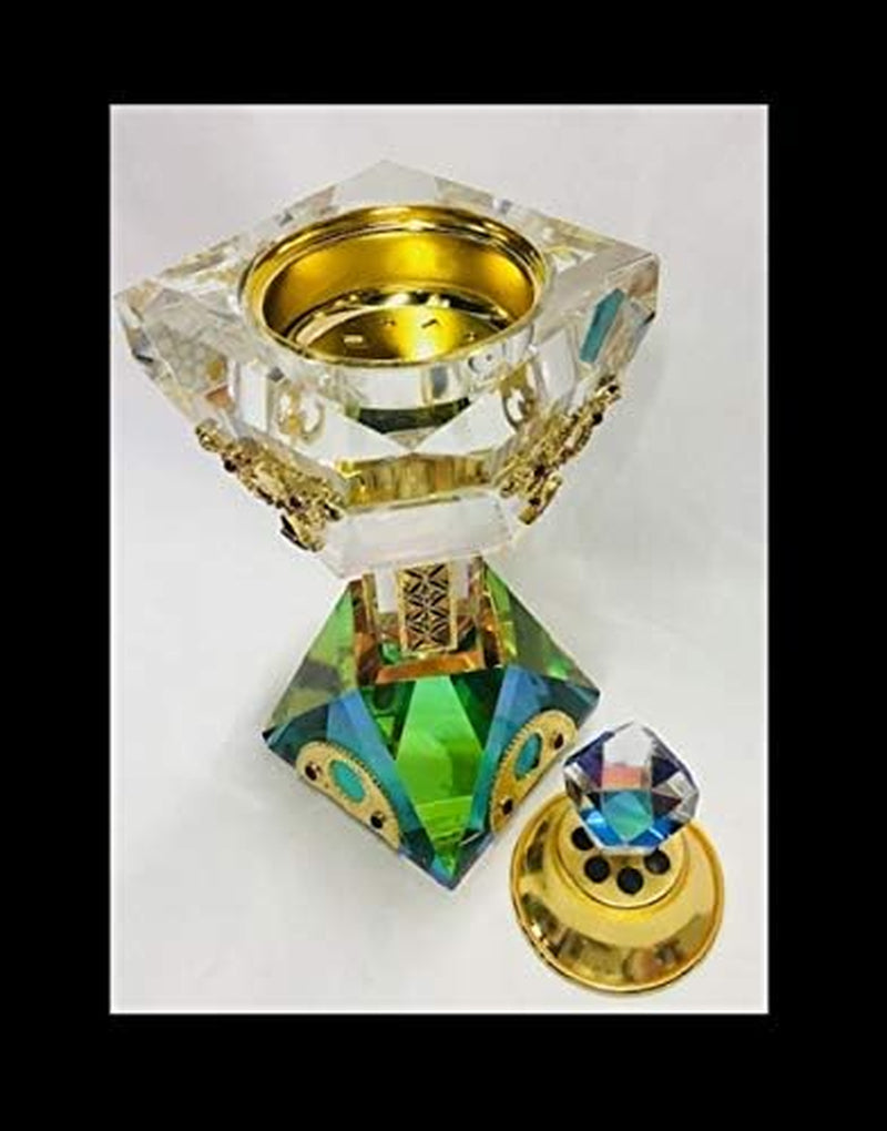 Crystal Incense Burner - Charcoal Bakhoor Burner Mabkhara – Frankincense Insence Burner for Home & Office Decor - Ideal for Yoga, Spa & Aromatherapy (Crystal Gold)