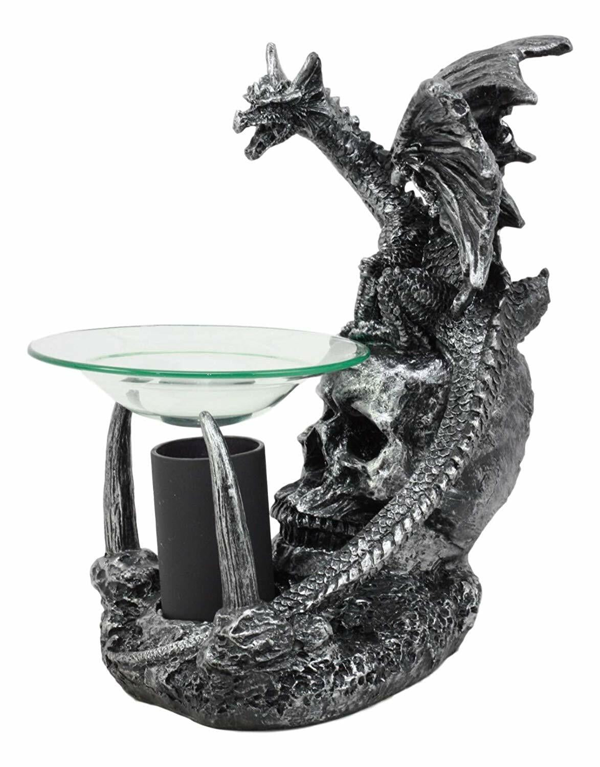 Ebros Skull Graveyard Dragon Electric Oil Burner or Tart Warmer Statue 8.5" Tall