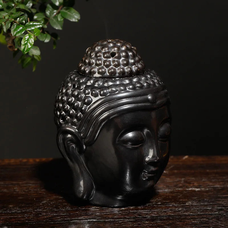 Zen Yoga Set Ceramic Aromatherapy Oil Burner Buddha Head Aroma Essential Oil Diffuser Indian Incense Buddha Tibetan Incense Base