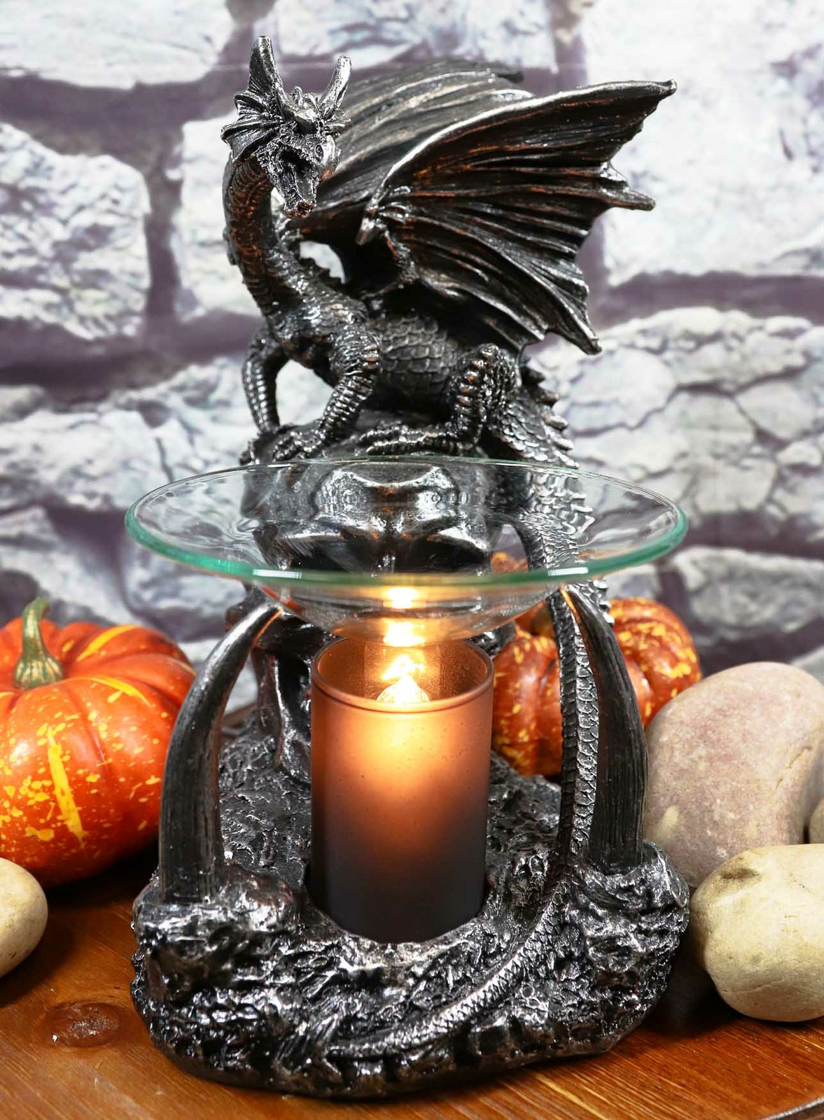 Ebros Skull Graveyard Dragon Electric Oil Burner or Tart Warmer Statue 8.5" Tall