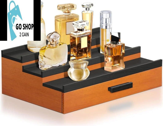 Cologne Organizer for Men, 3 Tier of Elevated Cologne Stand for Men with Drawer Storage, Fragrance Organizer Storage Display Risers,Fragrance Stand for Men, Cologne Shelf Display, Great Gift for Men