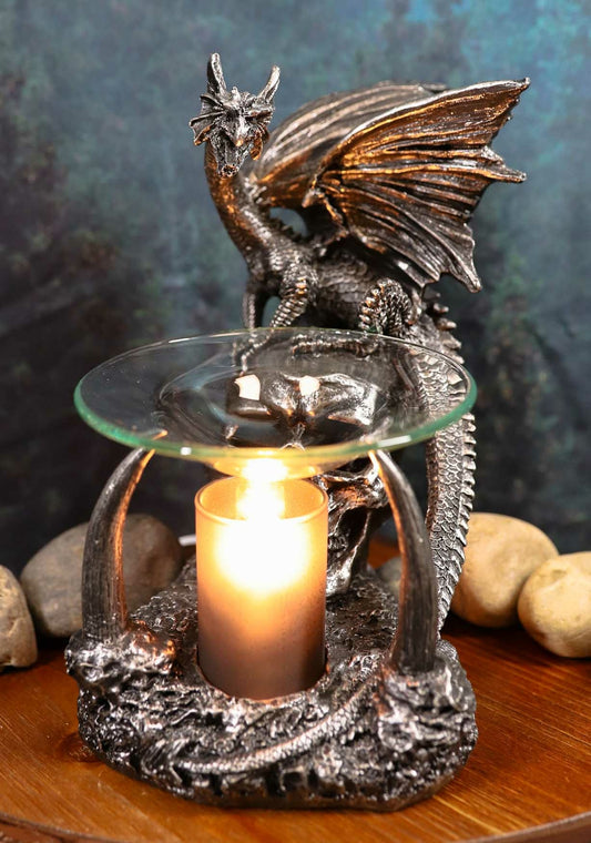 Ebros Skull Graveyard Dragon Electric Oil Burner or Tart Warmer Statue 8.5" Tall